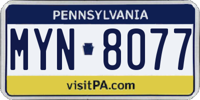 PA license plate MYN8077