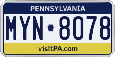 PA license plate MYN8078