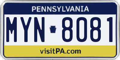 PA license plate MYN8081