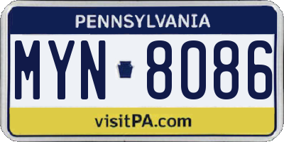 PA license plate MYN8086