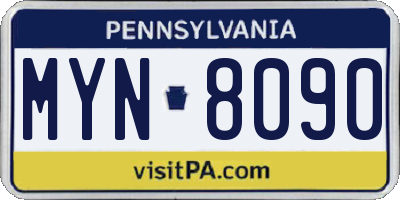 PA license plate MYN8090