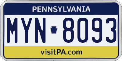 PA license plate MYN8093