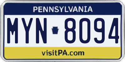 PA license plate MYN8094