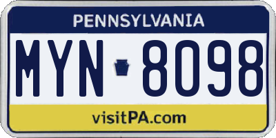 PA license plate MYN8098