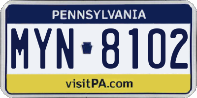 PA license plate MYN8102