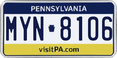 PA license plate MYN8106