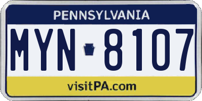 PA license plate MYN8107