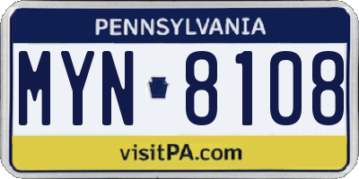 PA license plate MYN8108