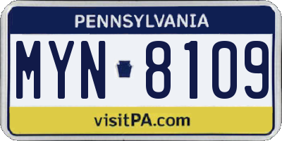 PA license plate MYN8109