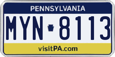 PA license plate MYN8113