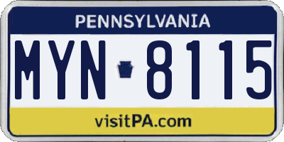 PA license plate MYN8115
