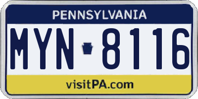 PA license plate MYN8116