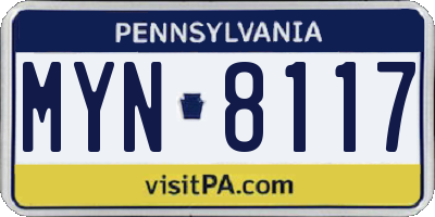 PA license plate MYN8117