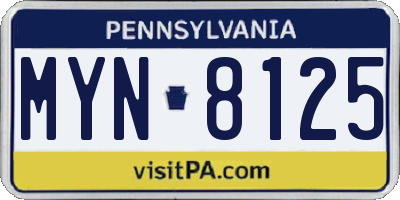 PA license plate MYN8125