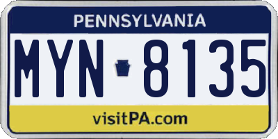 PA license plate MYN8135
