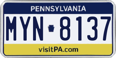 PA license plate MYN8137