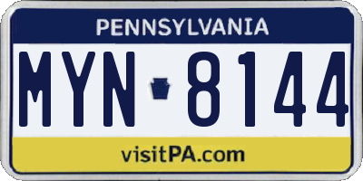 PA license plate MYN8144