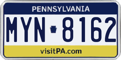 PA license plate MYN8162