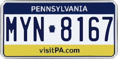 PA license plate MYN8167