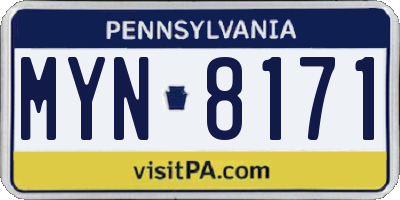 PA license plate MYN8171