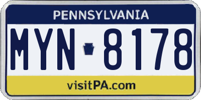 PA license plate MYN8178