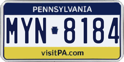 PA license plate MYN8184