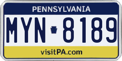 PA license plate MYN8189