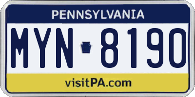 PA license plate MYN8190
