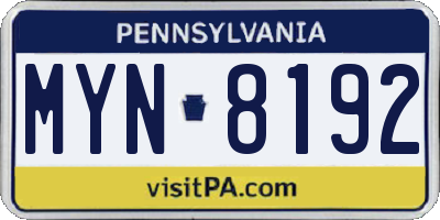 PA license plate MYN8192