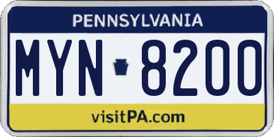 PA license plate MYN8200