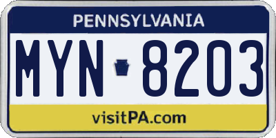 PA license plate MYN8203