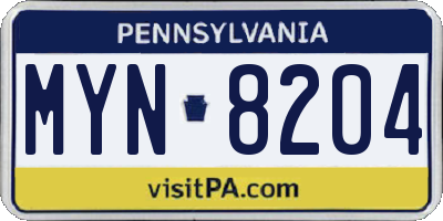 PA license plate MYN8204