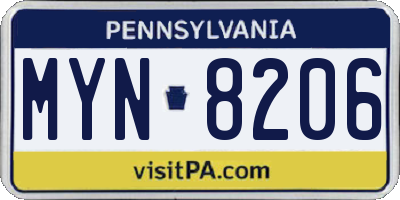 PA license plate MYN8206