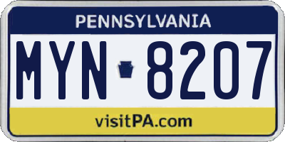 PA license plate MYN8207