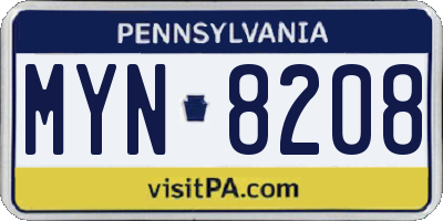 PA license plate MYN8208