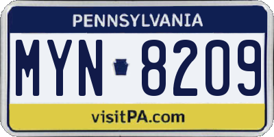 PA license plate MYN8209
