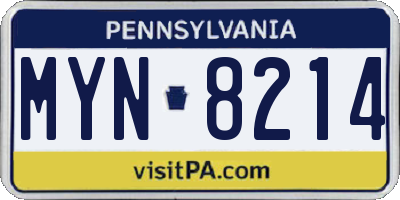 PA license plate MYN8214