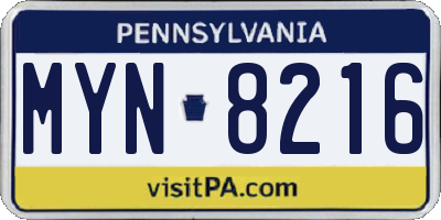 PA license plate MYN8216