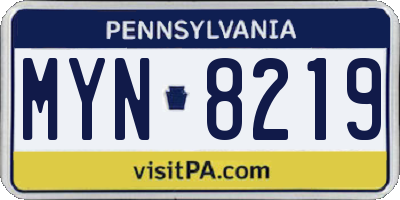 PA license plate MYN8219
