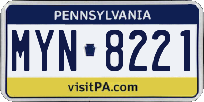 PA license plate MYN8221