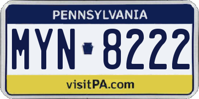PA license plate MYN8222