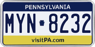 PA license plate MYN8232