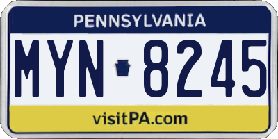 PA license plate MYN8245