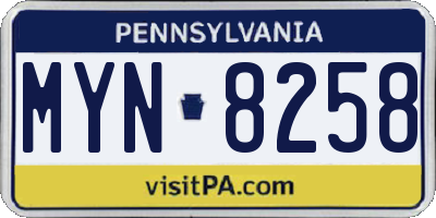 PA license plate MYN8258