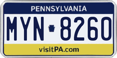 PA license plate MYN8260