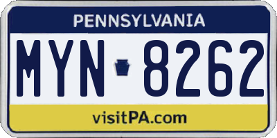 PA license plate MYN8262