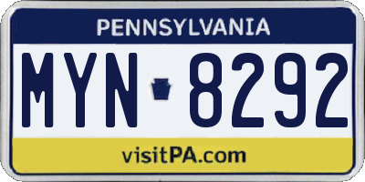 PA license plate MYN8292