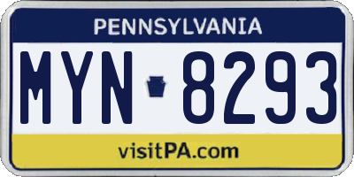 PA license plate MYN8293