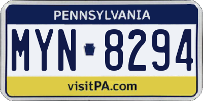 PA license plate MYN8294