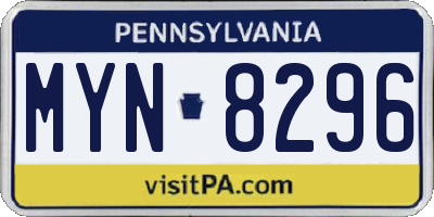 PA license plate MYN8296